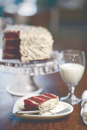 Display of red velvet cake
