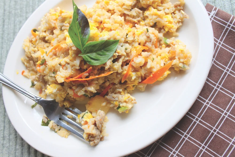 Display of turkey basil fried rice