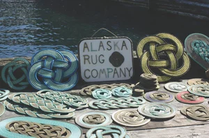 Alaska Rug Company products displayed on wharf