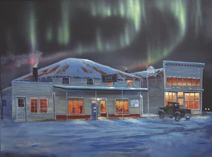 Painting of Wasilla Roadhouse ran by the Hjellens. By Gil’s older brother, Gerrit Hjellen